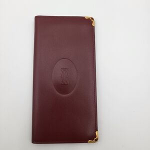 CARTIER Mastline Bordeaux Leather Bill Holder Long Bifold Wallet, Authentic